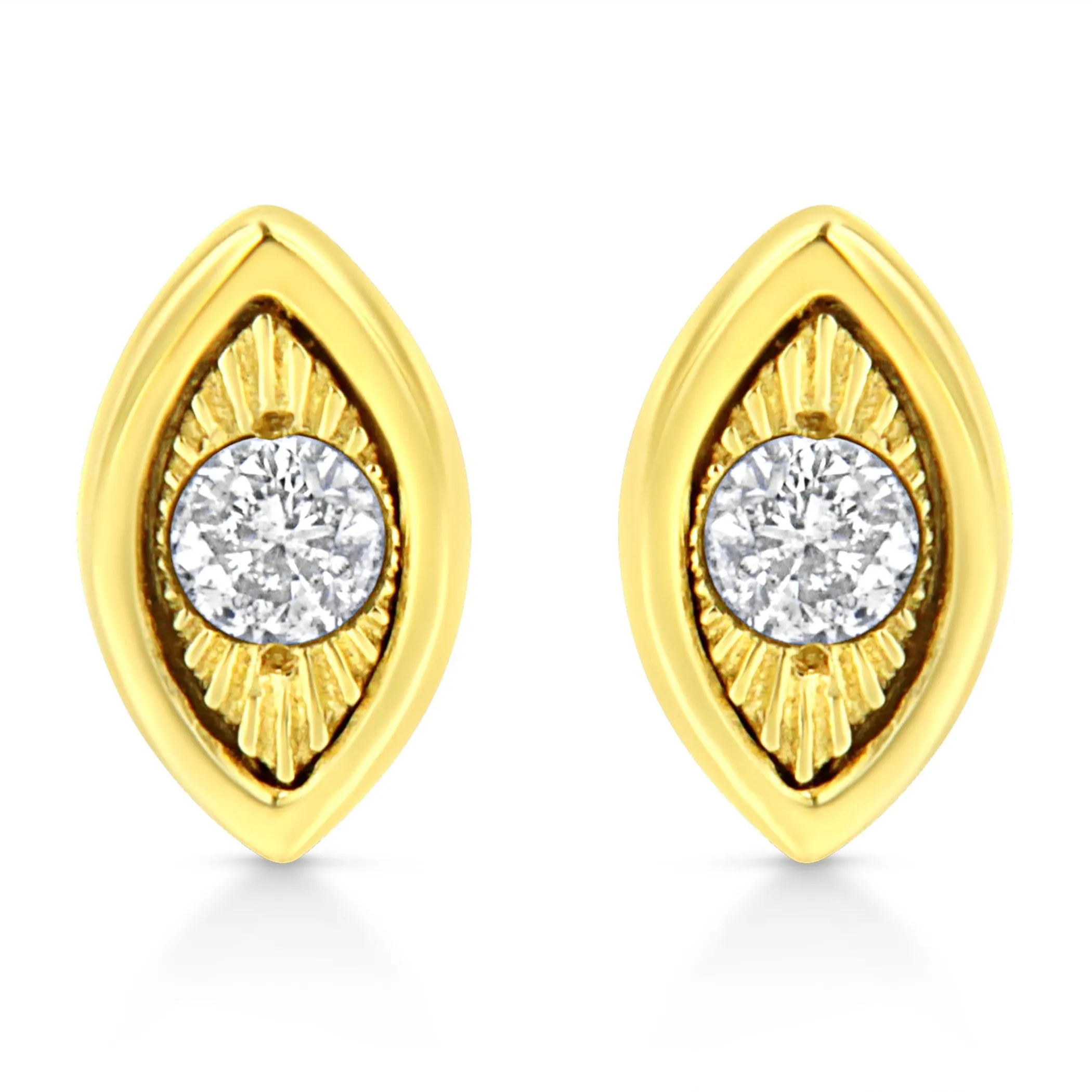 10K Yellow Gold Plated .925 Sterling Silver 1/10 Cttw Miracle-Set Diamond Stud Earrings - Choice of Shapes