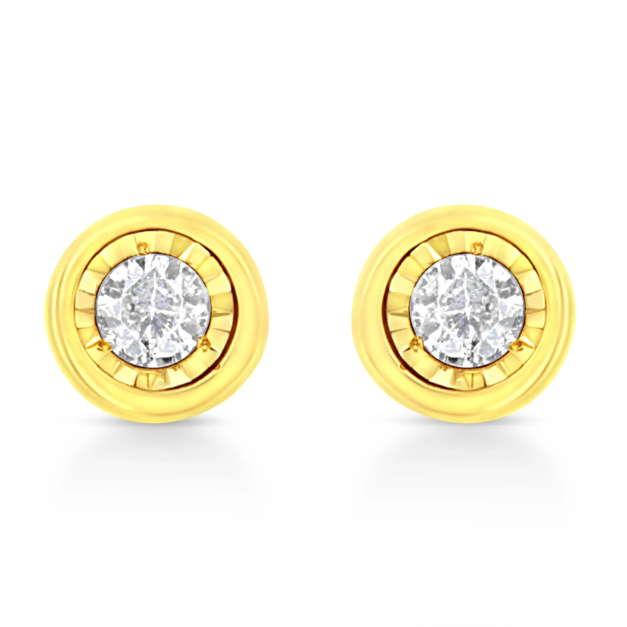 10K Yellow Gold Plated .925 Sterling Silver 1/10 Cttw Miracle-Set Diamond Stud Earrings - Choice of Shapes