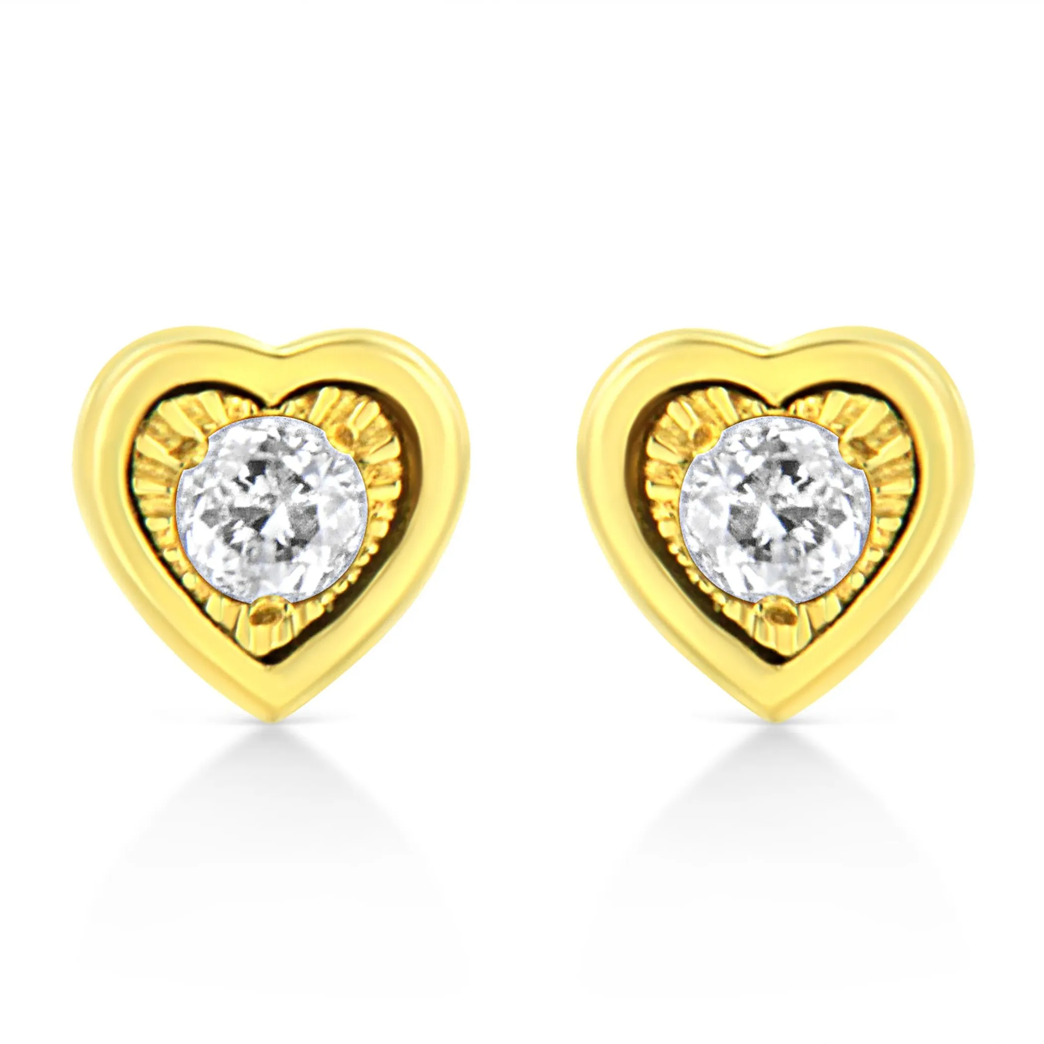 10K Yellow Gold Plated .925 Sterling Silver 1/10 Cttw Miracle-Set Diamond Stud Earrings - Choice of Shapes