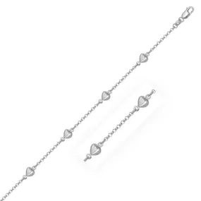 14k White Gold Rolo Chain Bracelet with Puffed Heart Stations