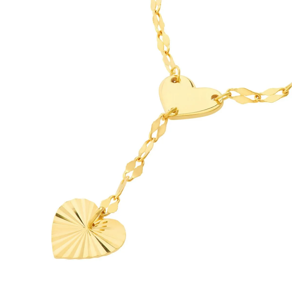 14K Yellow Gold High Polished & Radiant Cut Heart Drop Baby Necklace