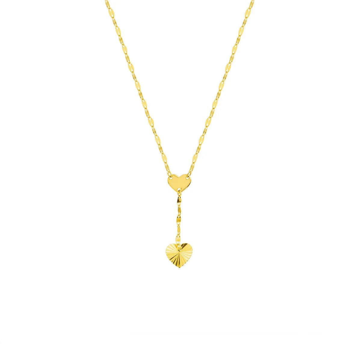 14K Yellow Gold High Polished & Radiant Cut Heart Drop Baby Necklace