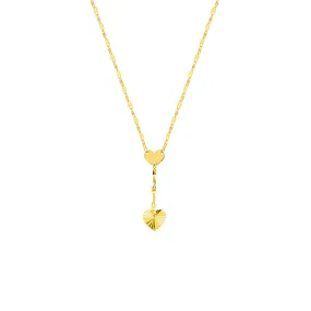 14K Yellow Gold High Polished & Radiant Cut Heart Drop Baby Necklace