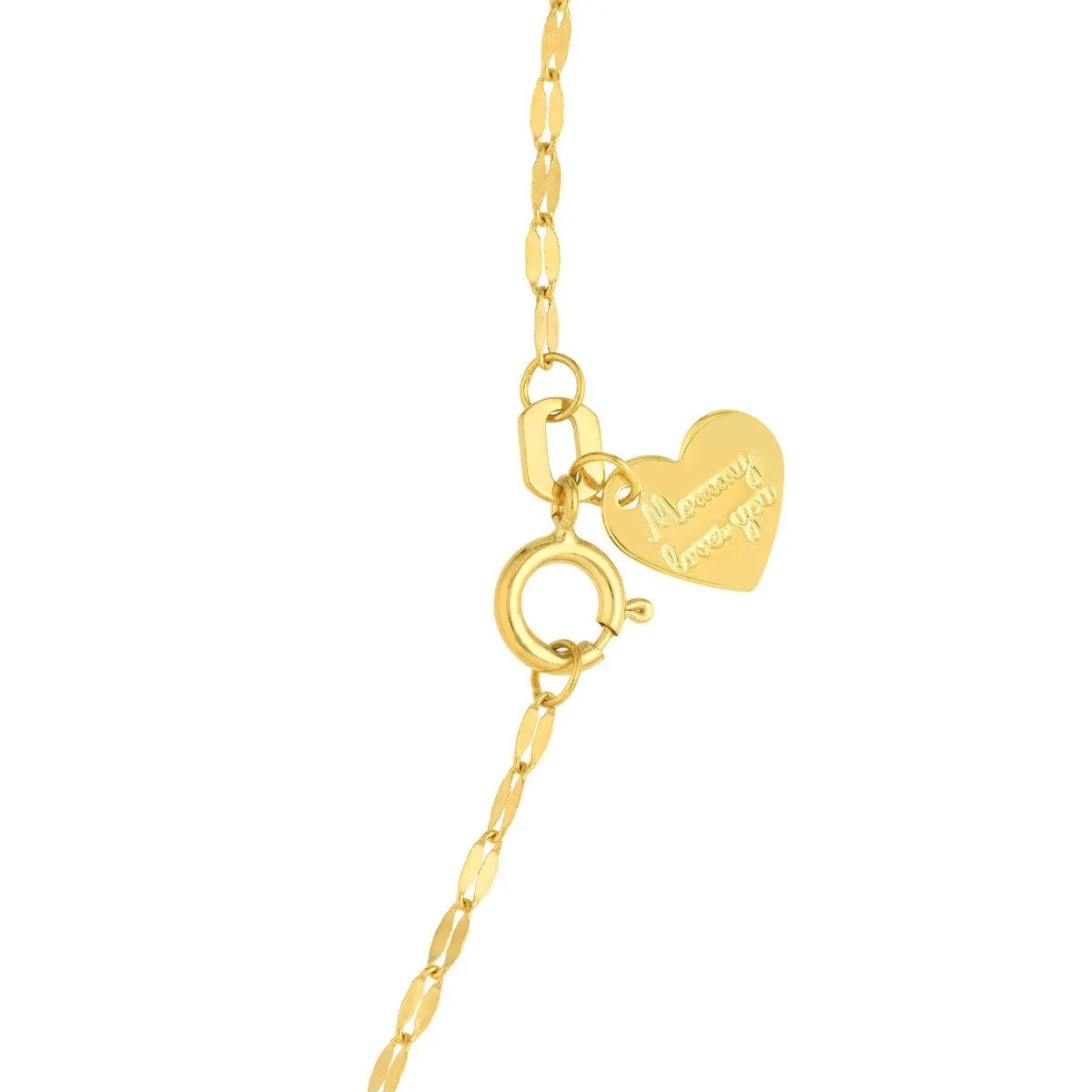 14K Yellow Gold High Polished & Radiant Cut Heart Drop Baby Necklace