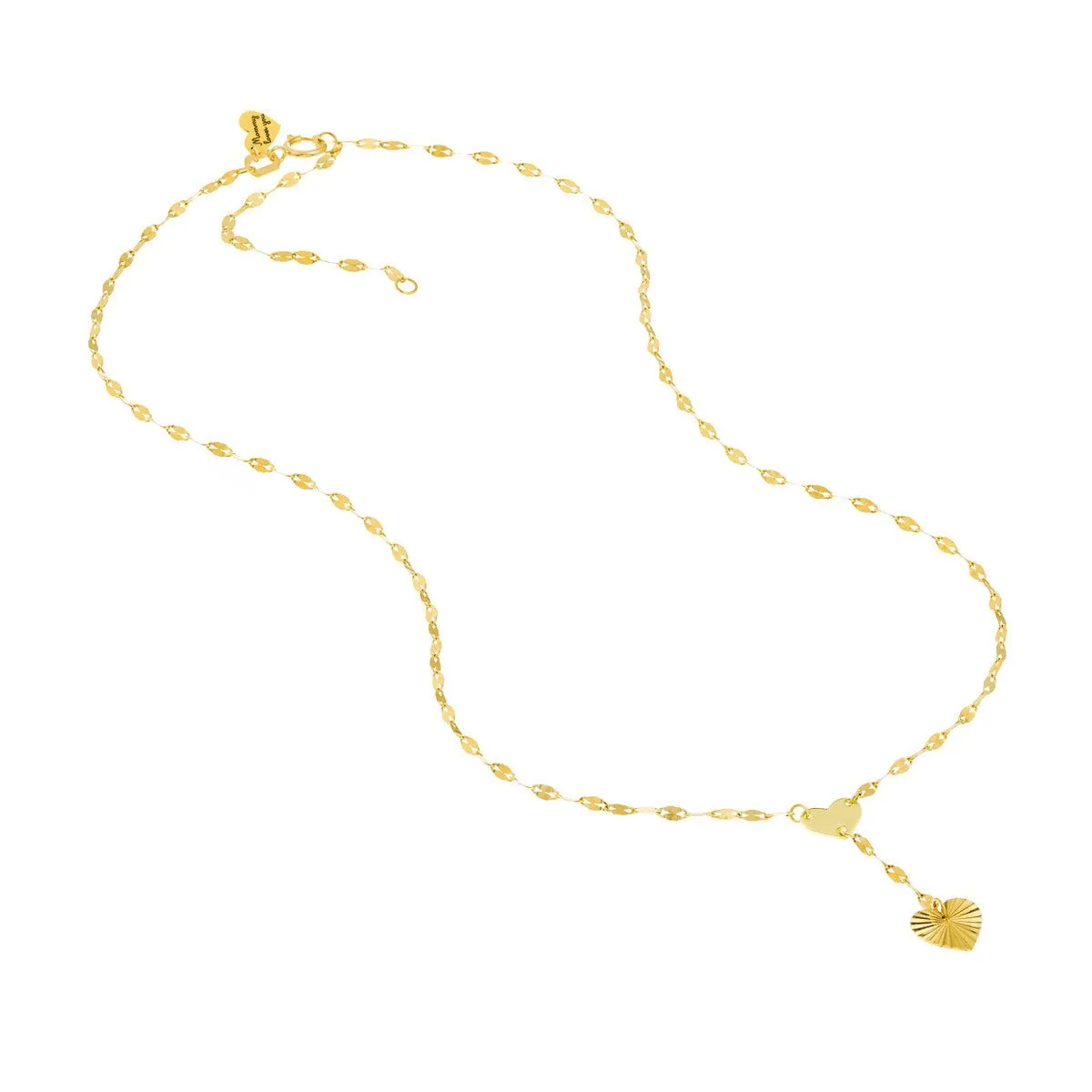 14K Yellow Gold High Polished & Radiant Cut Heart Drop Baby Necklace