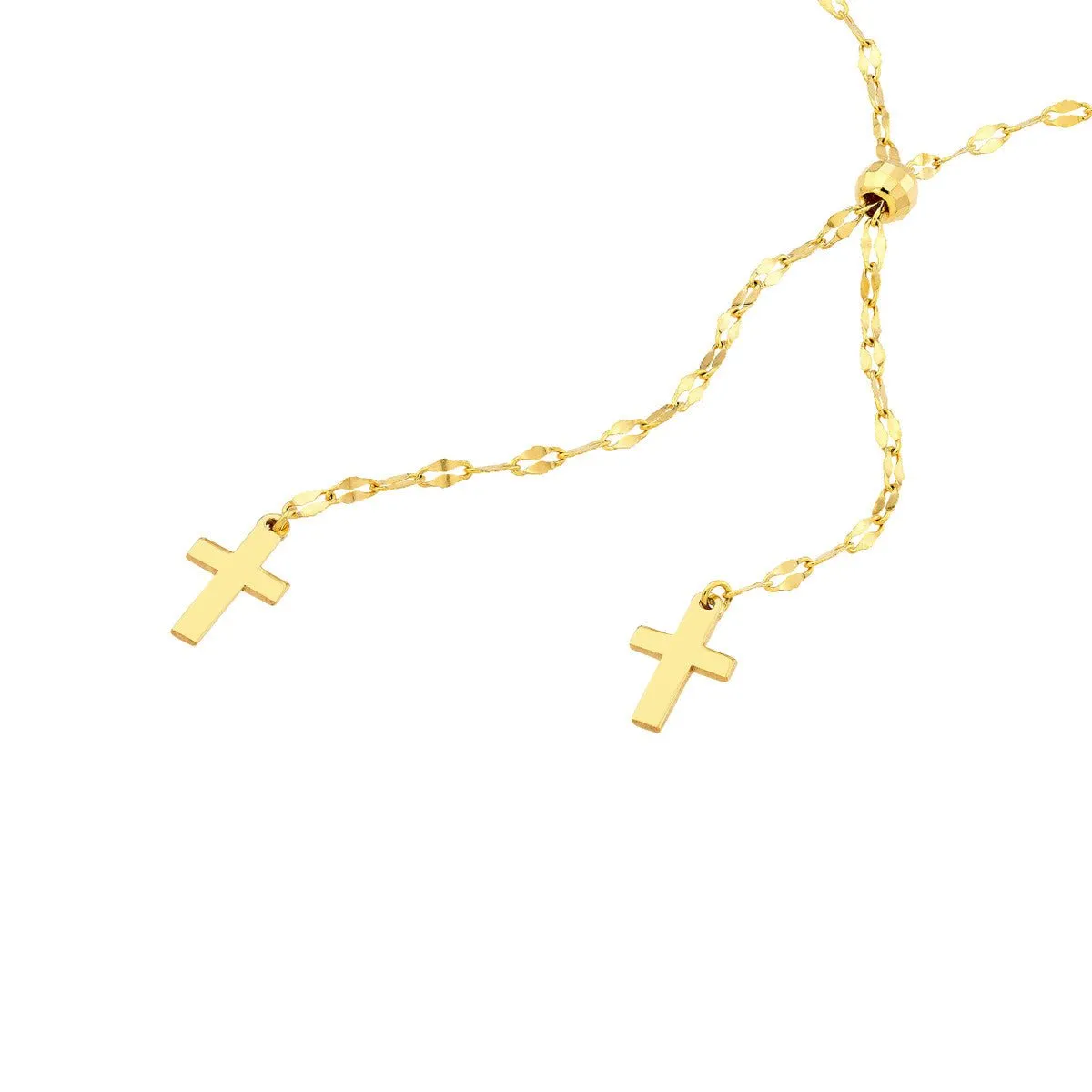14K Yellow Gold High Polished Crosses Adjustable Lariat Necklace