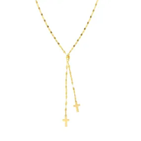 14K Yellow Gold High Polished Crosses Adjustable Lariat Necklace