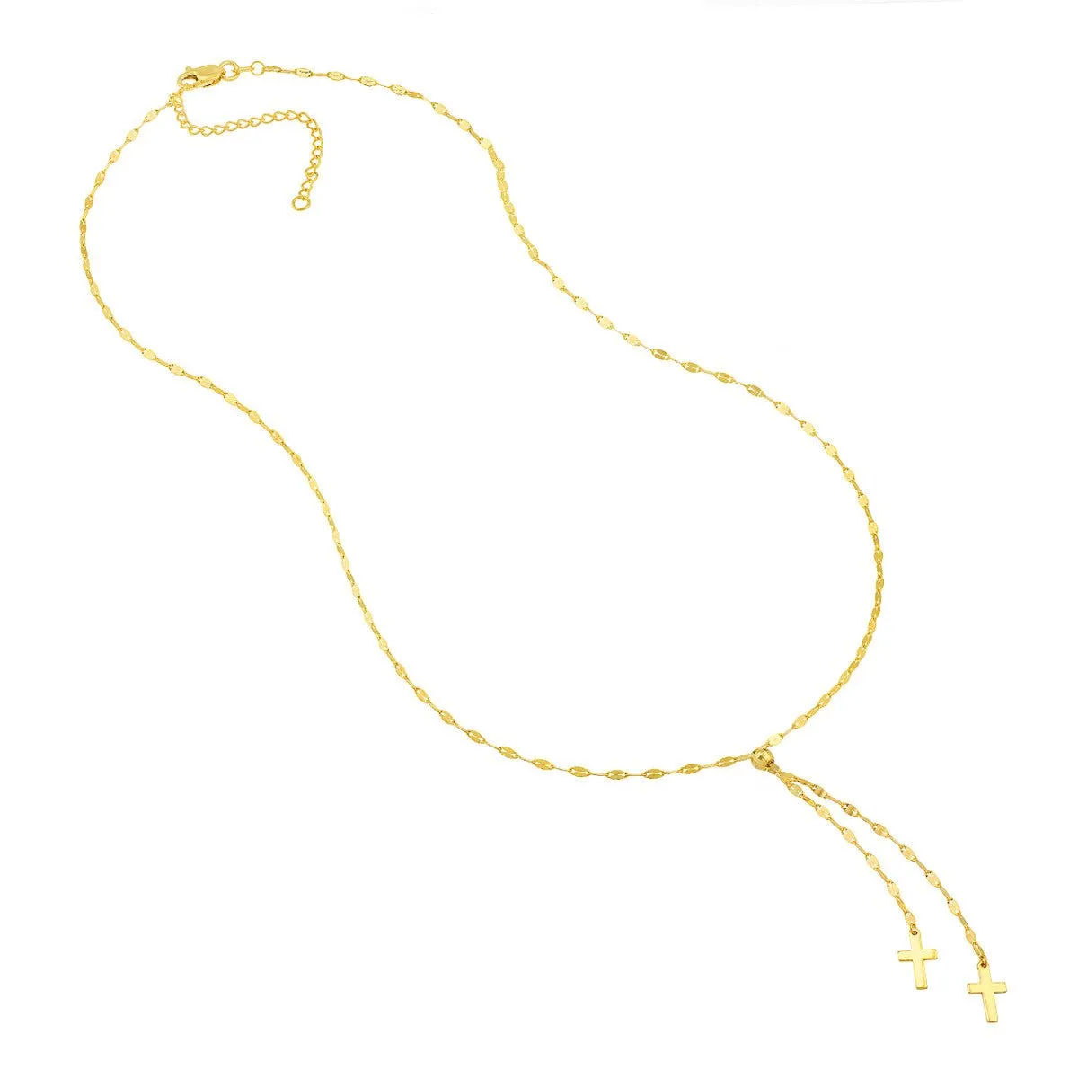 14K Yellow Gold High Polished Crosses Adjustable Lariat Necklace