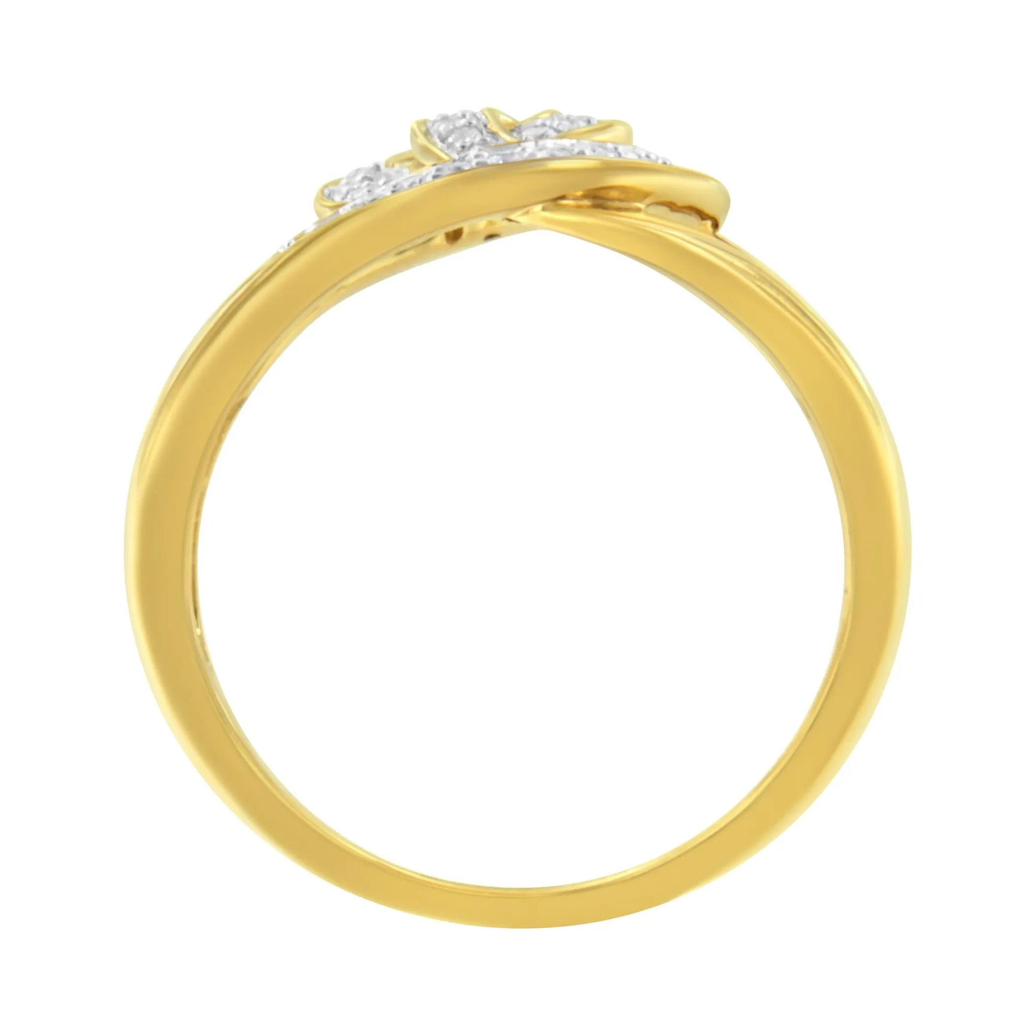 14K Yellow Gold Plated .925 Sterling Silver 1/4 Cttw Diamond Interlocking Loop Open Shank Bypass Ring (I-J Color, I1-I2 Clarity)