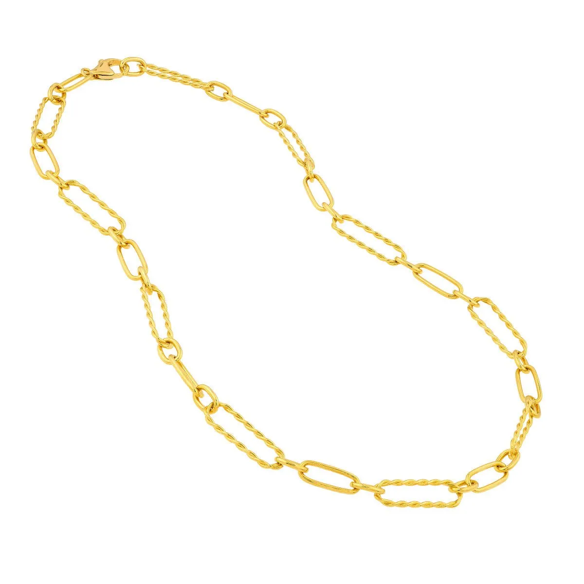 14K Yellow Gold Twist and Polished Oval Link Necklace