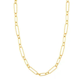 14K Yellow Gold Twist and Polished Oval Link Necklace