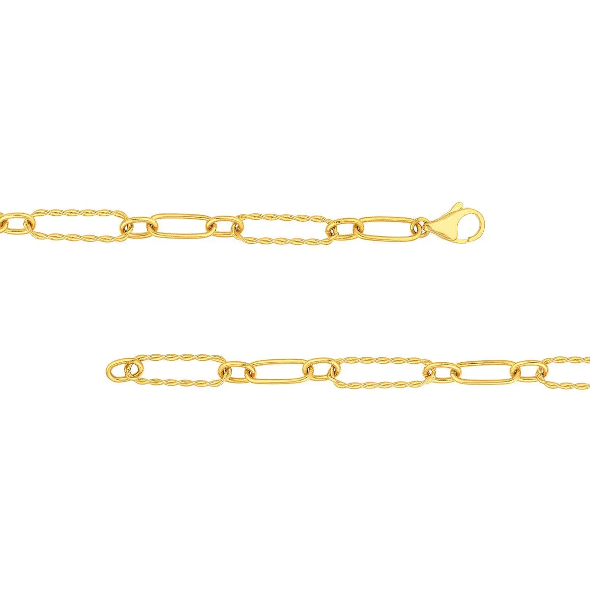 14K Yellow Gold Twist and Polished Oval Link Necklace