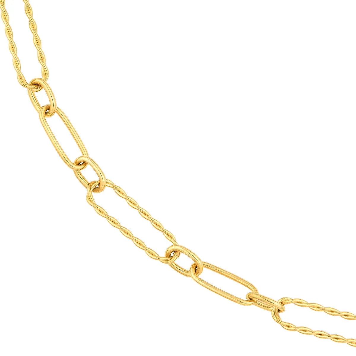 14K Yellow Gold Twist and Polished Oval Link Necklace