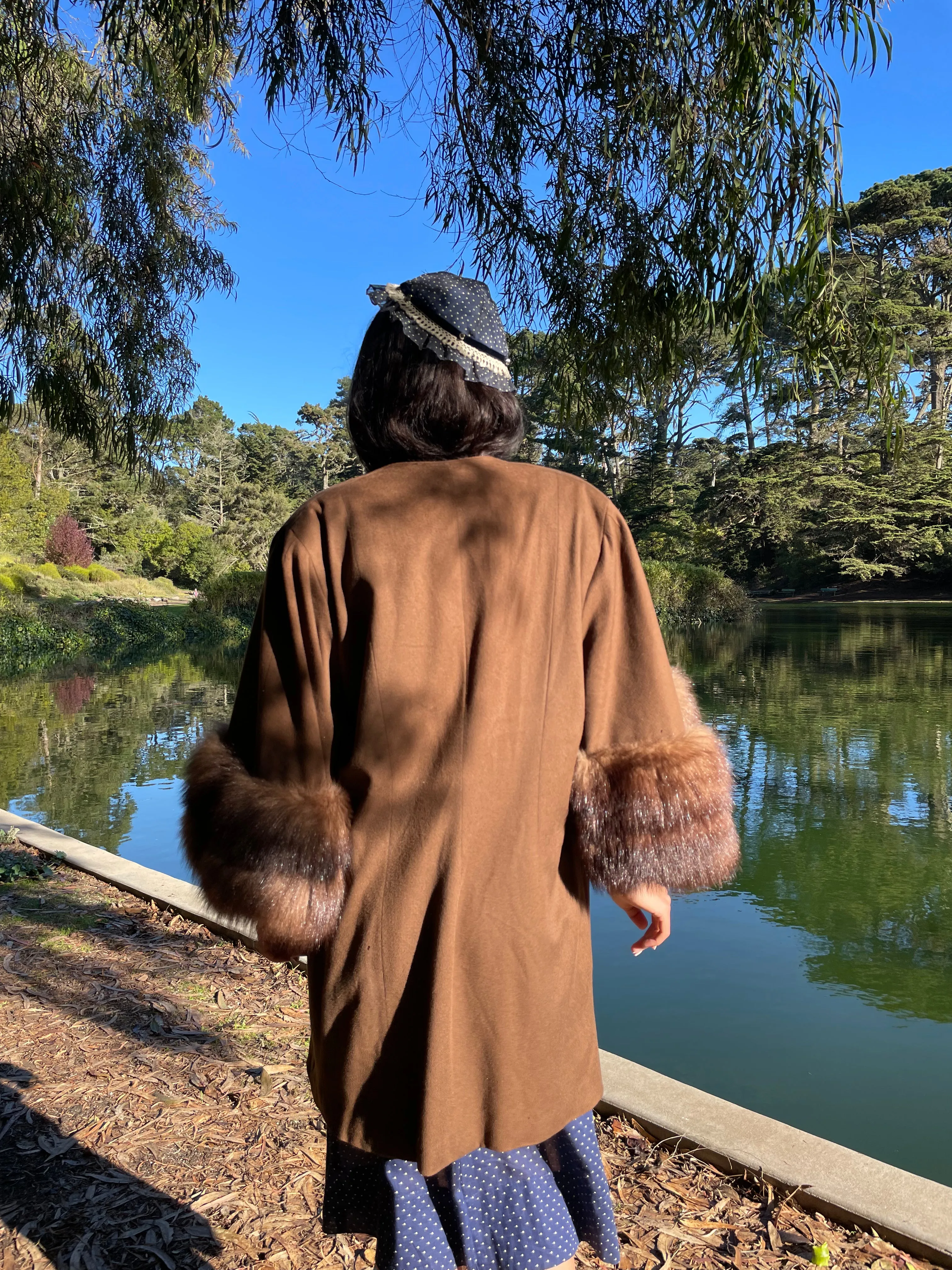 1940s Made In Paris Wool & Fur Trim Swing Coat