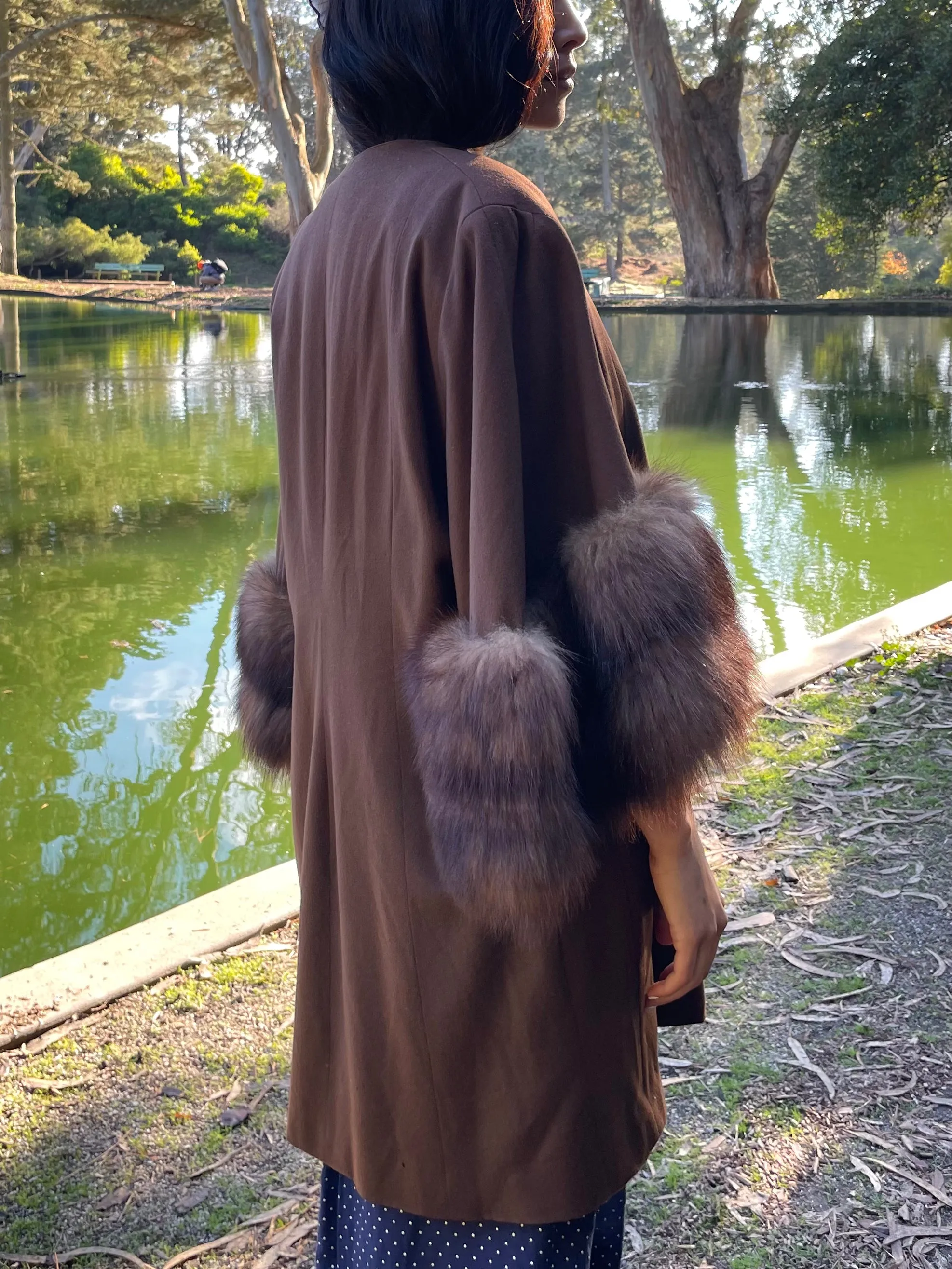 1940s Made In Paris Wool & Fur Trim Swing Coat