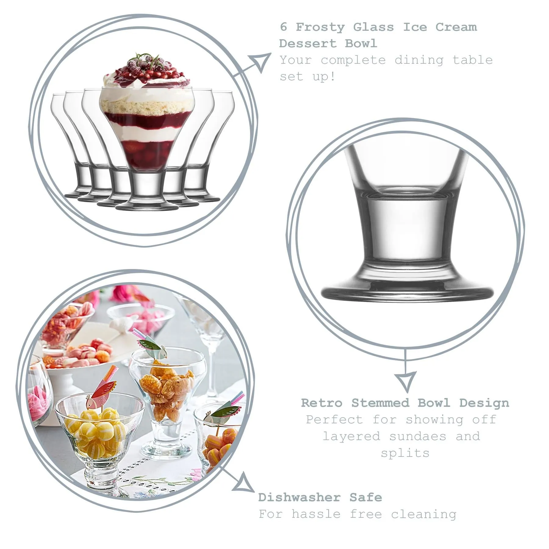 305ml Frosty Glass Ice Cream Bowls - Pack of Six - By LAV