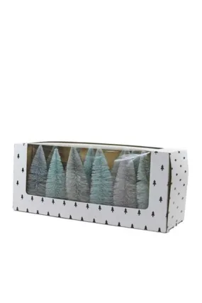 5.5" Winter Blue Multi Hue Christmas Village Bottle Brush Tree Box Set of 12
