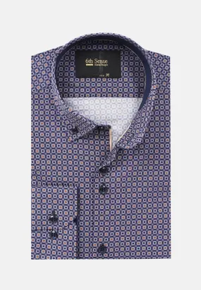 6th Sense BD Long Sleeve Shirt Print O#16- Navy/Orange