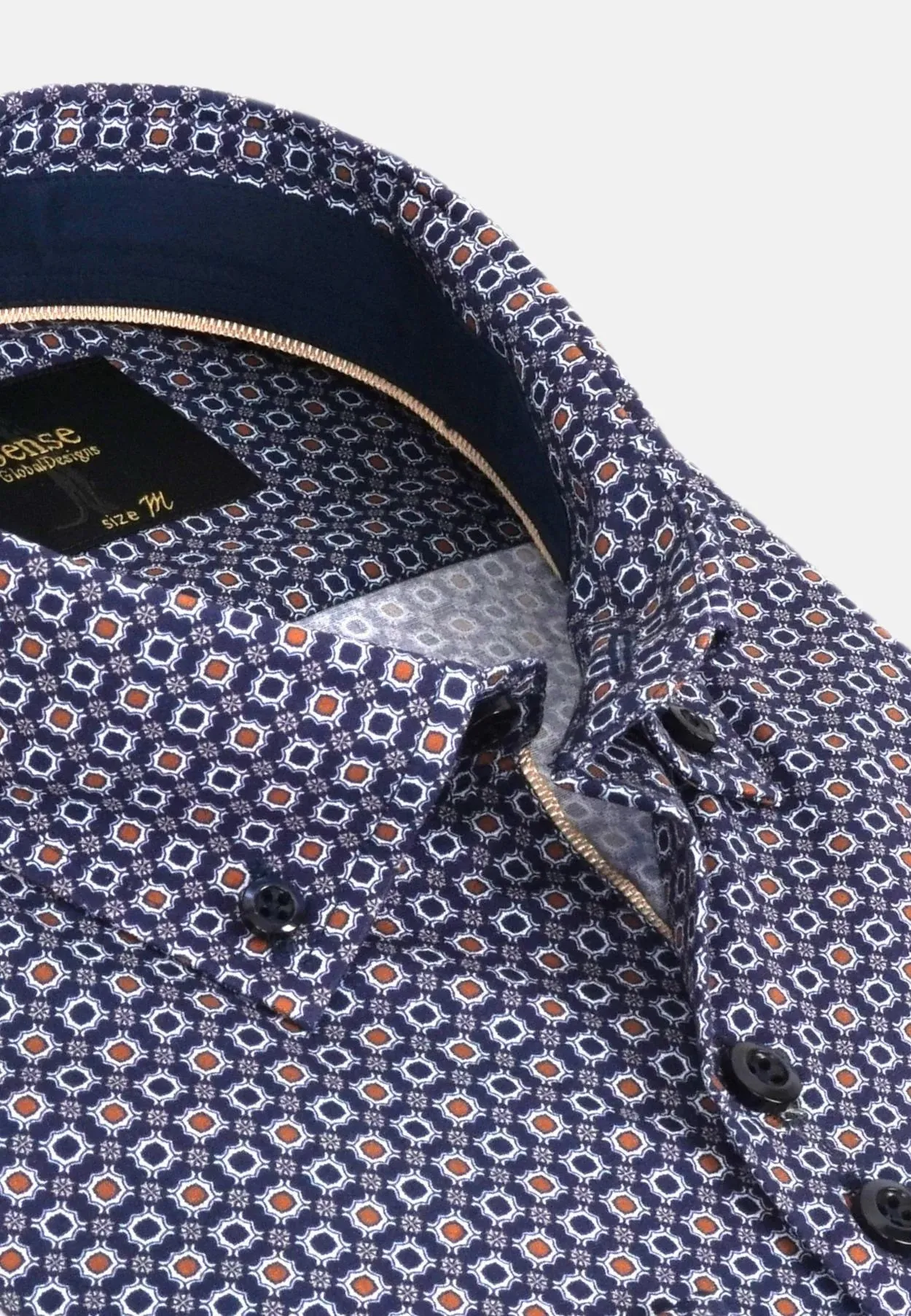 6th Sense BD Long Sleeve Shirt Print O#16- Navy/Orange