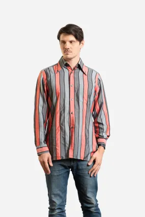 70s Silver Grey Peach Stripe Long Sleeve Shirt