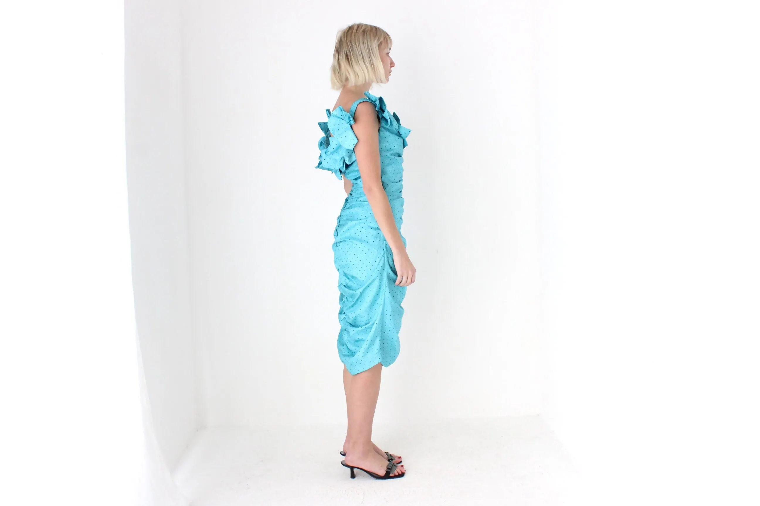 80s Taffeta Ruffle & Ruched Party Starter