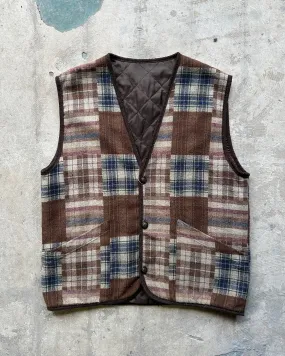 90s Vintage Unisex Wool Check Patchwork Waistcoat - XL