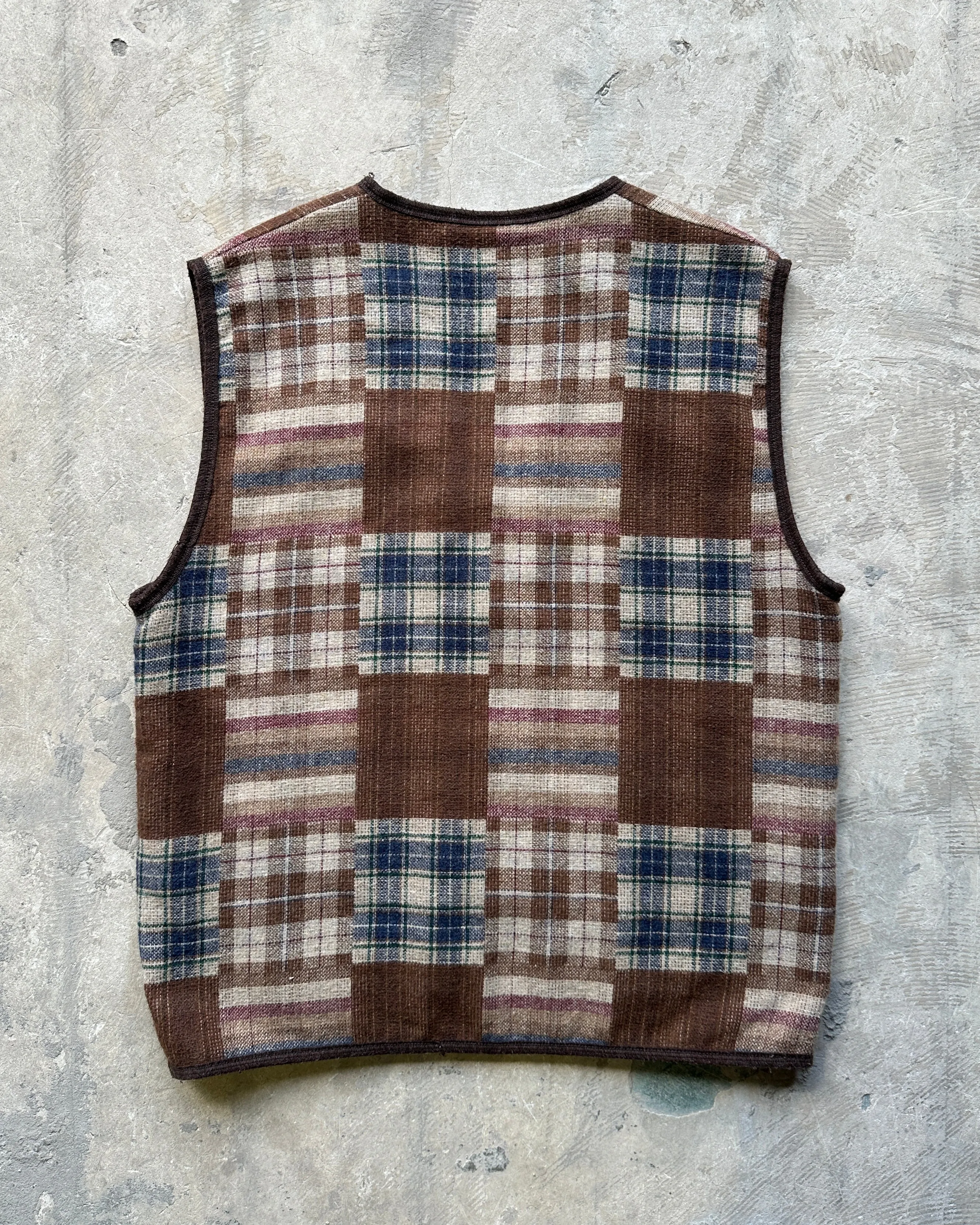 90s Vintage Unisex Wool Check Patchwork Waistcoat - XL