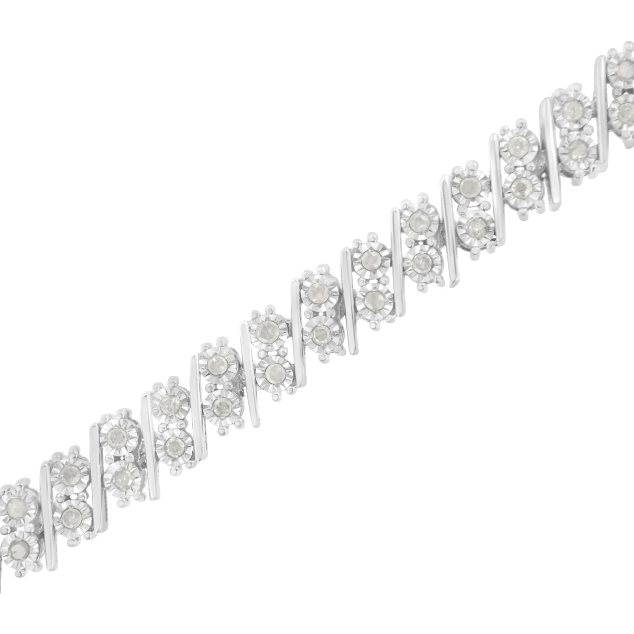 .925 Sterling Silver 1 cttw Double Row Miracle Set Diamond Link Bracelet (I-J Clarity, I3 Color) - Size 7.25"
