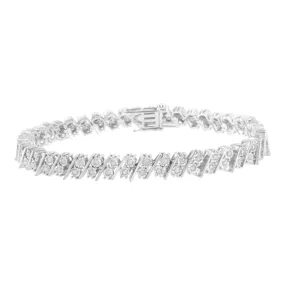 .925 Sterling Silver 1 cttw Double Row Miracle Set Diamond Link Bracelet (I-J Clarity, I3 Color) - Size 7.25"