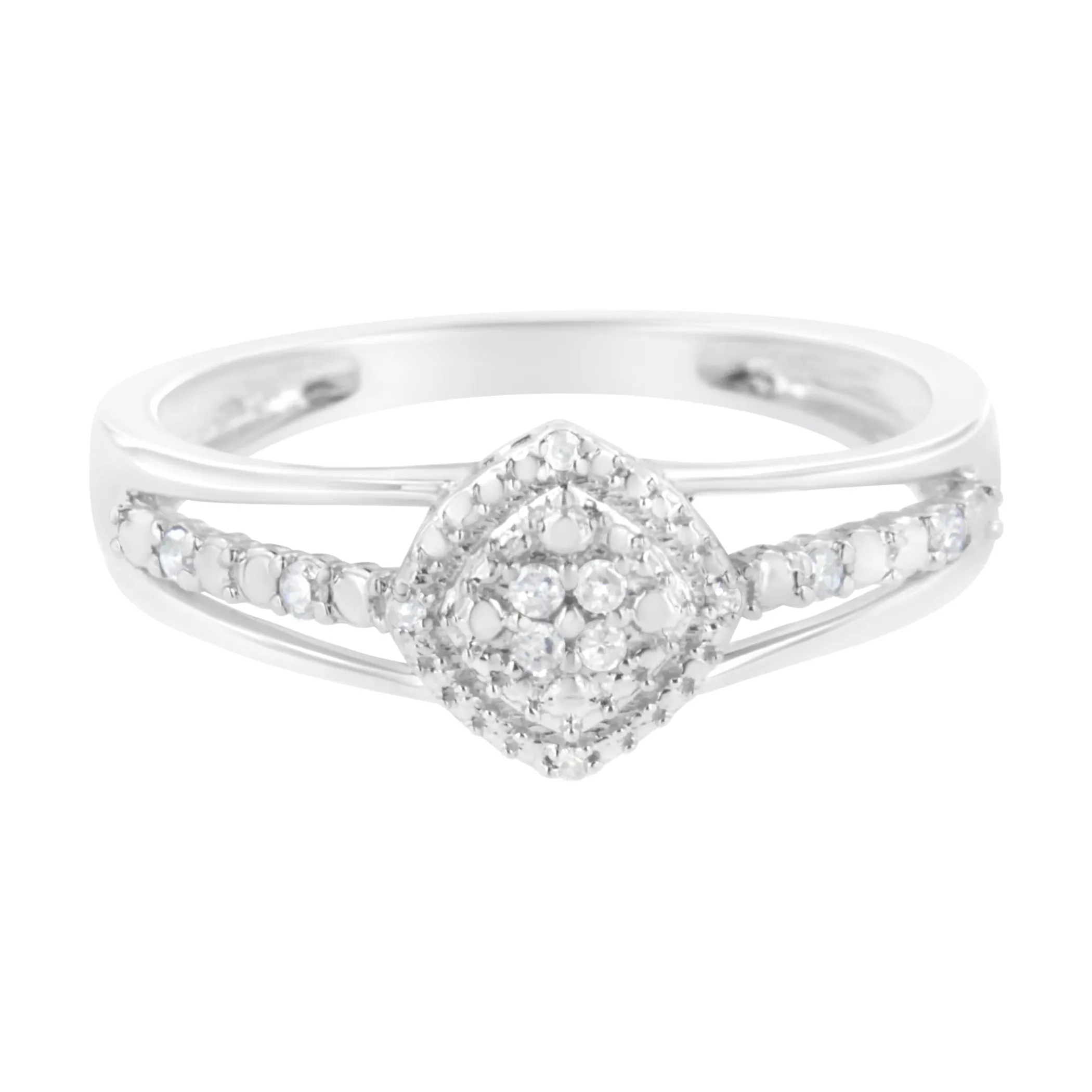 .925 Sterling Silver 1/10 Cttw Diamond Split Shank Promise Cocktail Ring (I-J Color, I1-I2 Clarity) - Color: White | Pack Of: 1