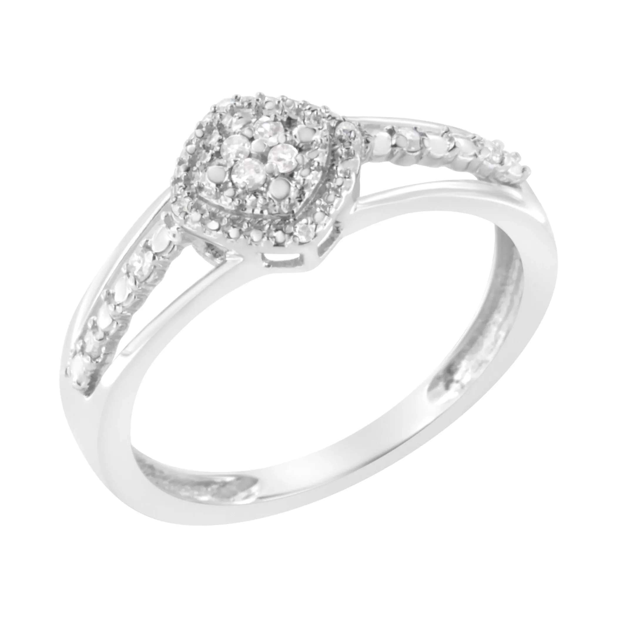 .925 Sterling Silver 1/10 Cttw Diamond Split Shank Promise Cocktail Ring (I-J Color, I1-I2 Clarity) - Color: White | Pack Of: 1