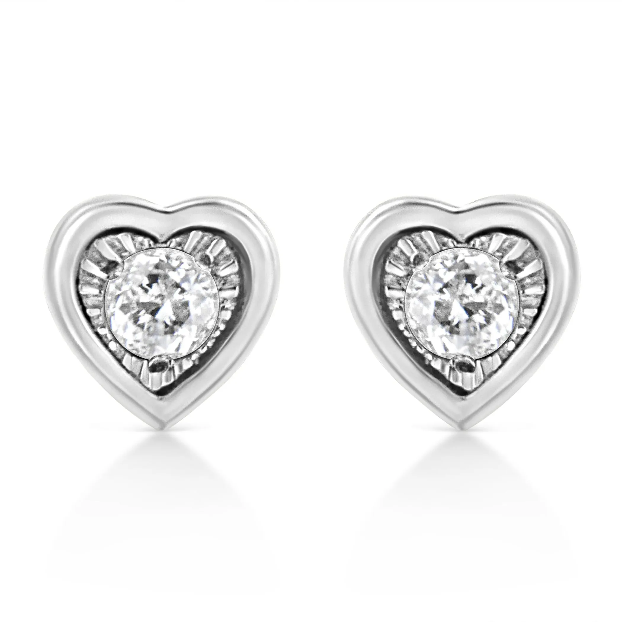 .925 Sterling Silver 1/10 Cttw Miracle-Set Diamond Stud Earrings (I-J Color, I2-I3 Clarity) - Choice of Shapes