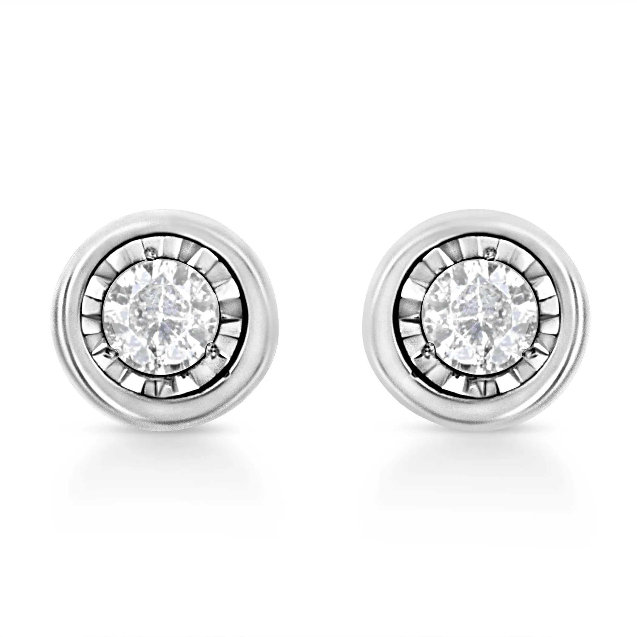 .925 Sterling Silver 1/10 Cttw Miracle-Set Diamond Stud Earrings (I-J Color, I2-I3 Clarity) - Choice of Shapes