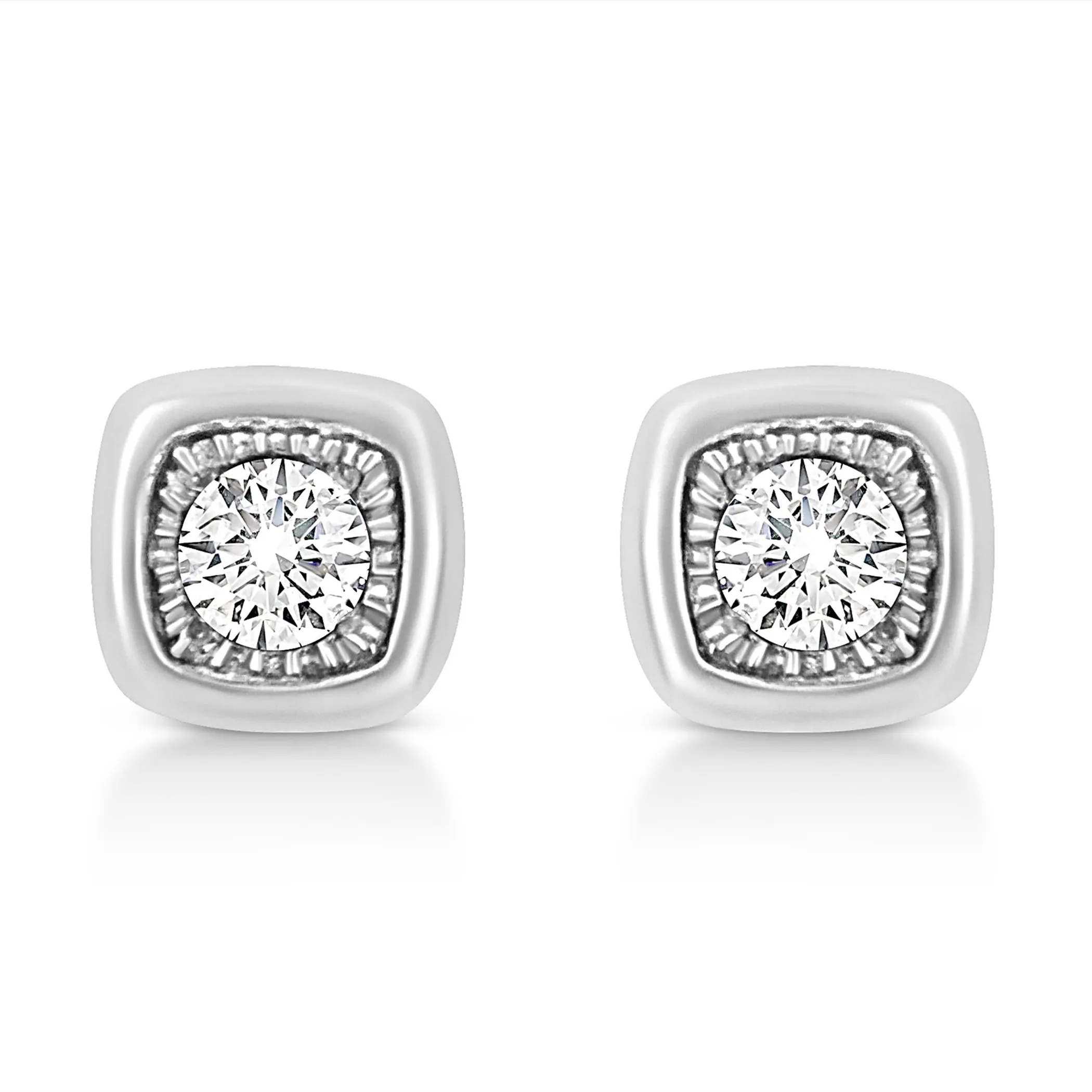 .925 Sterling Silver 1/10 Cttw Miracle-Set Diamond Stud Earrings (I-J Color, I2-I3 Clarity) - Choice of Shapes