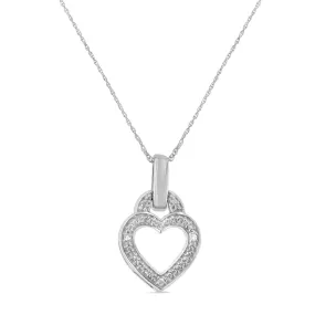 .925 Sterling Silver 1/20 Cttw Round Cut Diamond Heart Pendant Necklace (H-I Color, I2-I3 Clarity)