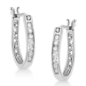 .925 Sterling Silver 1/4 Cttw Diamond Leverback 3/4" Inch Hoop Earrings (I-J Color, I2-I3 Clarity)