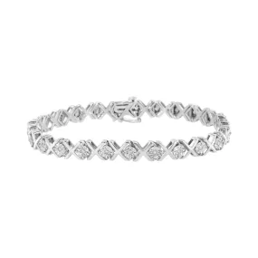 .925 Sterling Silver 1/4 Cttw Miracle-Set Round Cut Diamond "X" Link Bracelet (I-J Color, I3 Clarity) - Size 7.25"