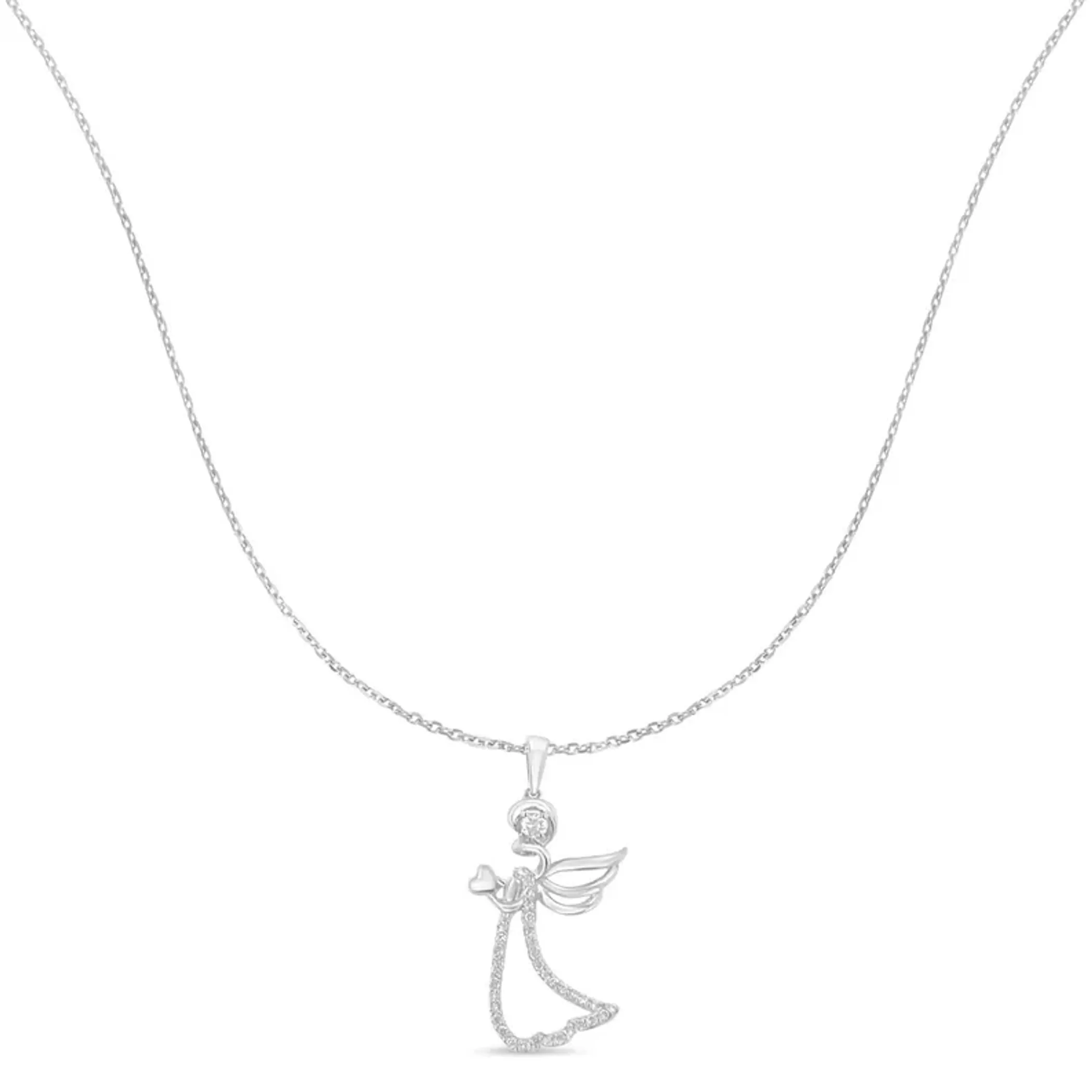 .925 Sterling Silver 1/5 cttw Diamond Angel Pendant Necklace (H-I, I1-I2)