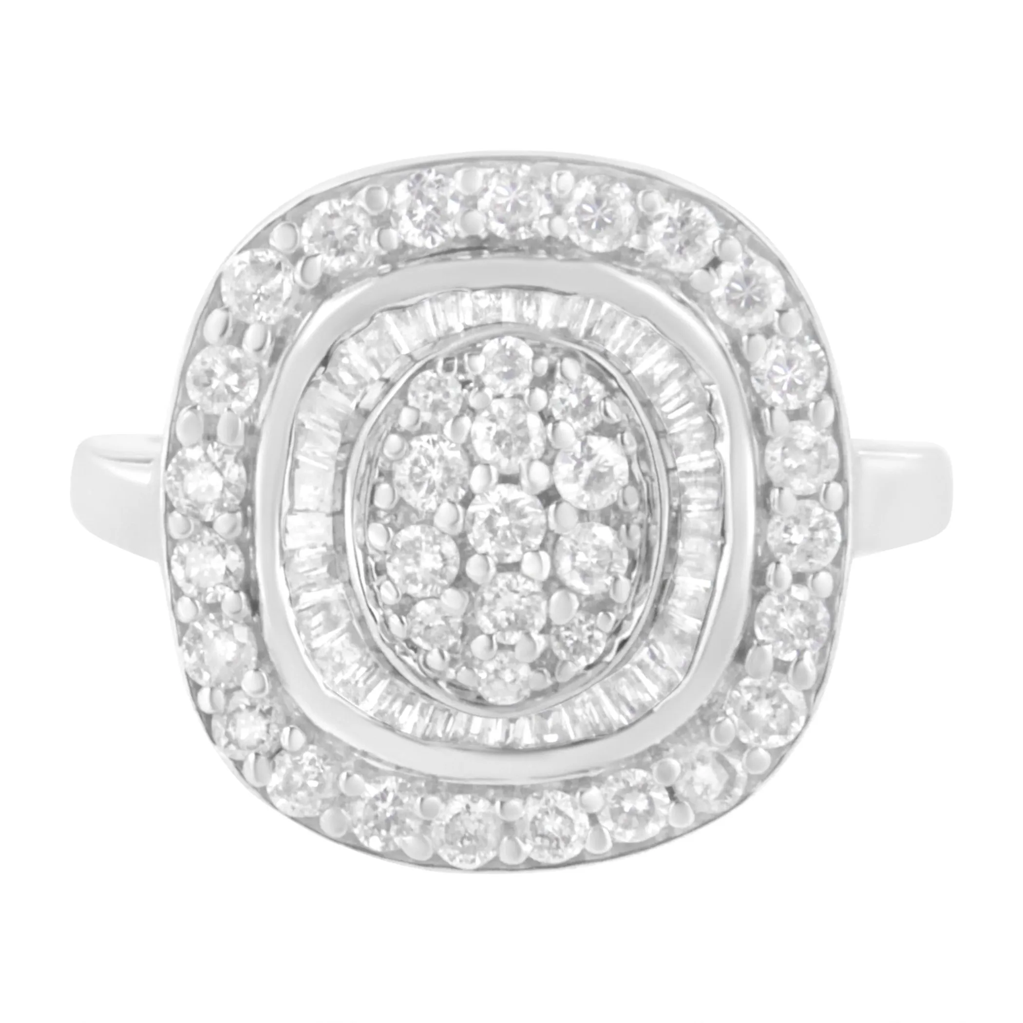 .925 Sterling Silver 1cttw Round and Baguette-Cut Diamond Square Cocktail Ring (I2-I3 Clarity, H-I Color)