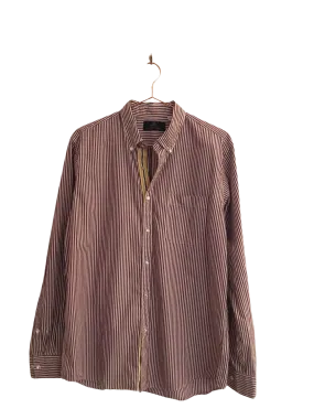 A Shirt Story: Dark Red and White Striped Button Down with Yellow and Navy Striped Ribbon