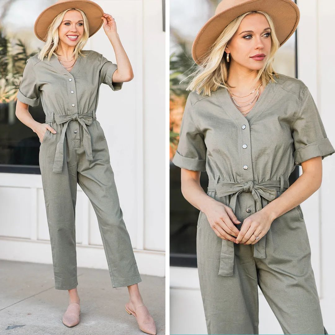 All In My Head Olive Green Utility Jumpsuit
