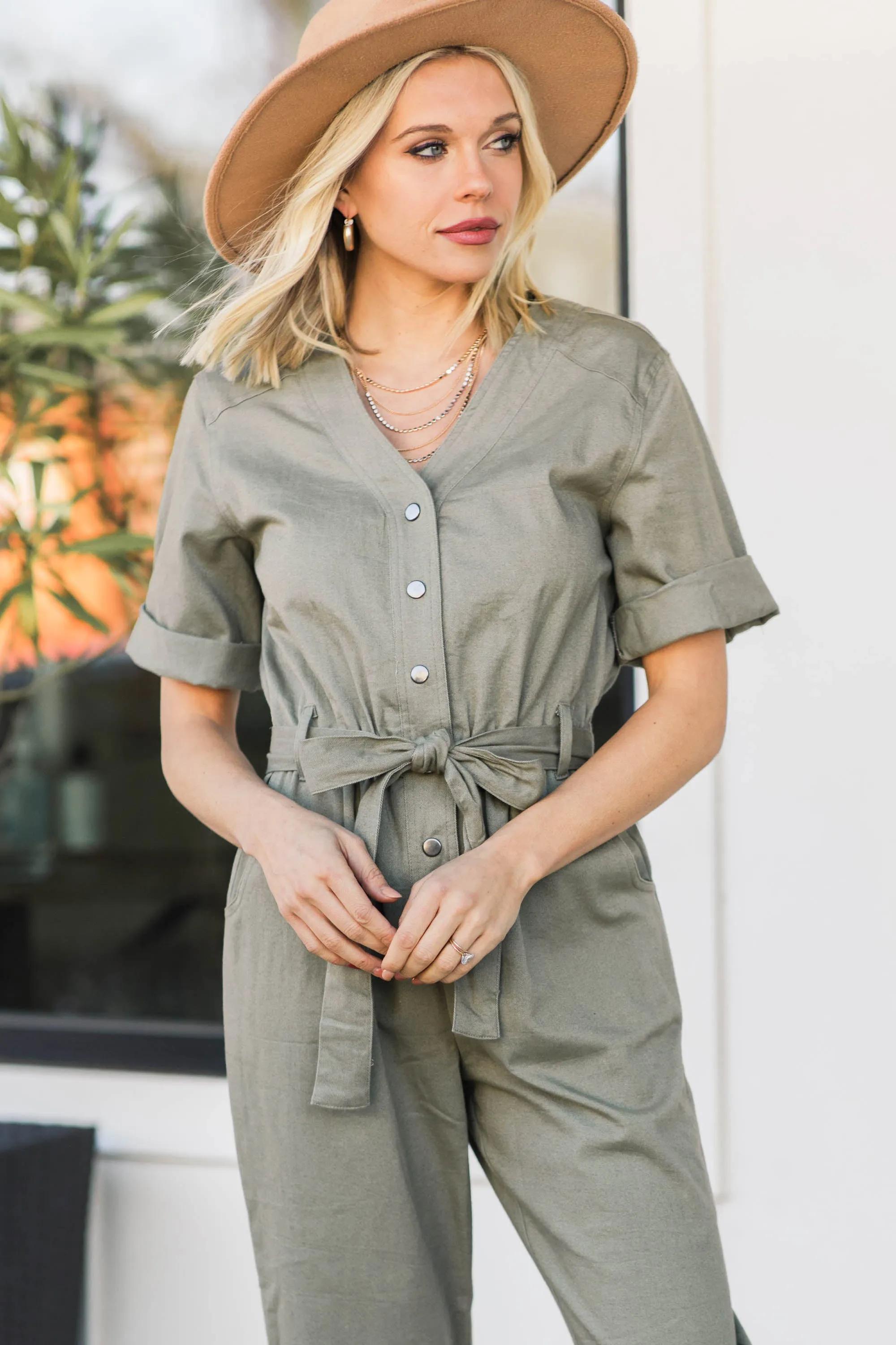 All In My Head Olive Green Utility Jumpsuit