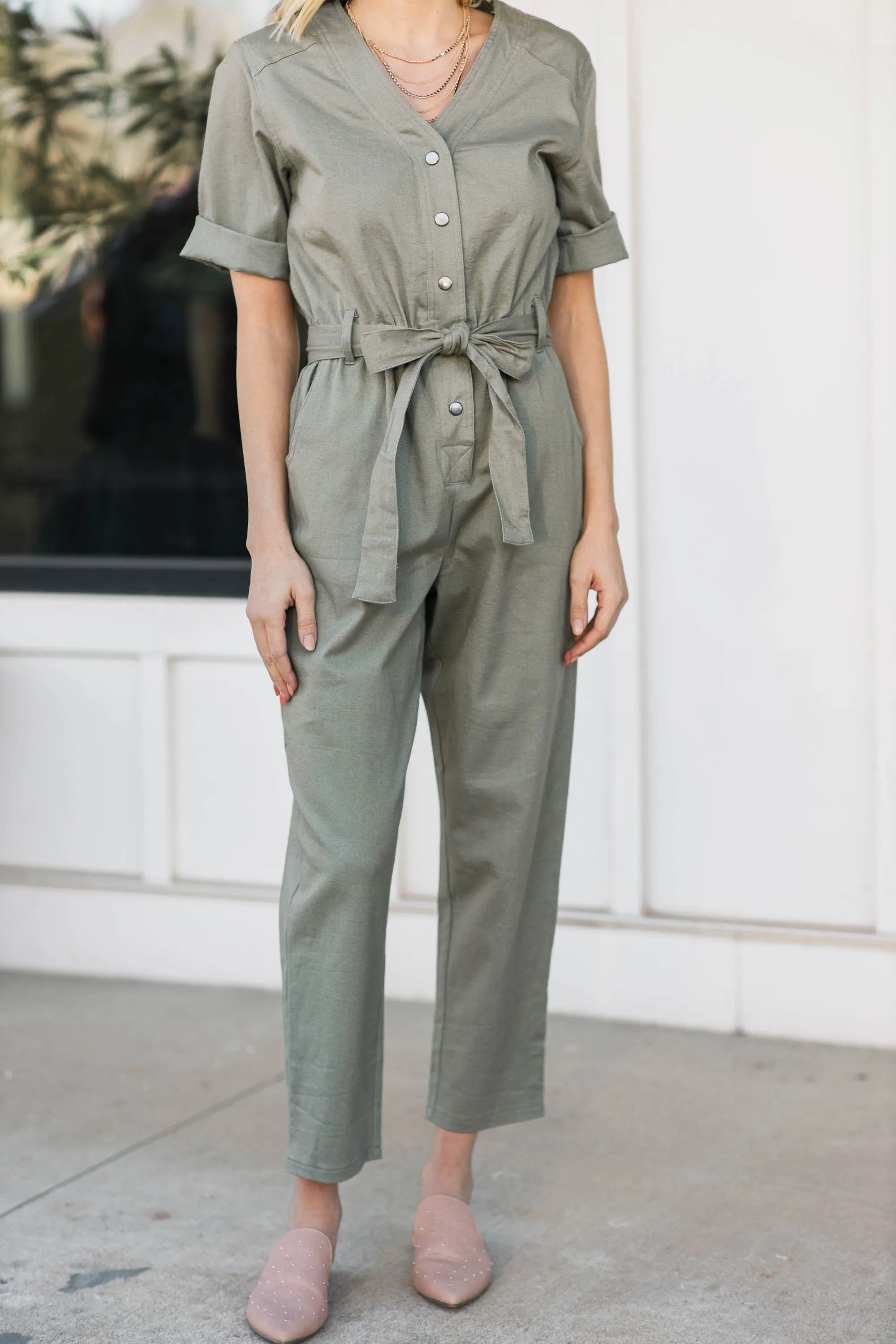 All In My Head Olive Green Utility Jumpsuit
