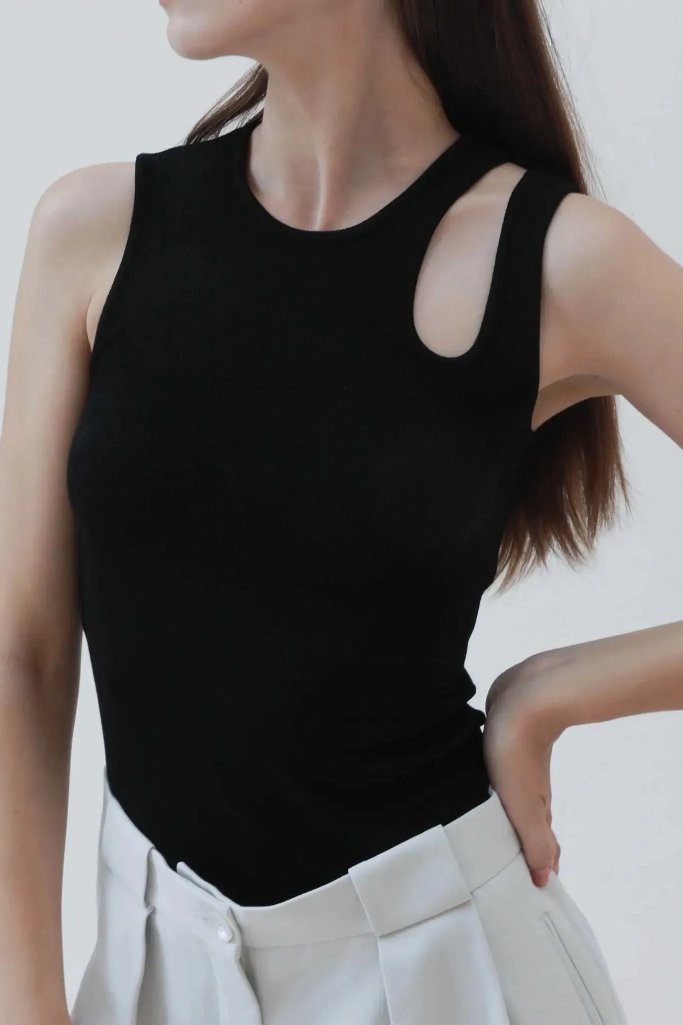 Asymmetrical Black Tank Top