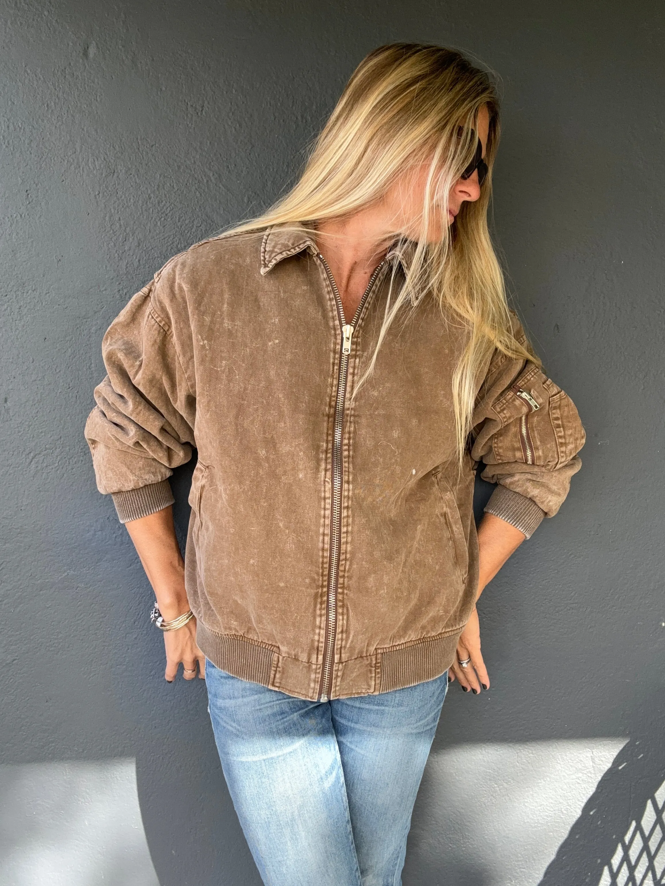 Atop The Mountain Washed Bomber Jacket