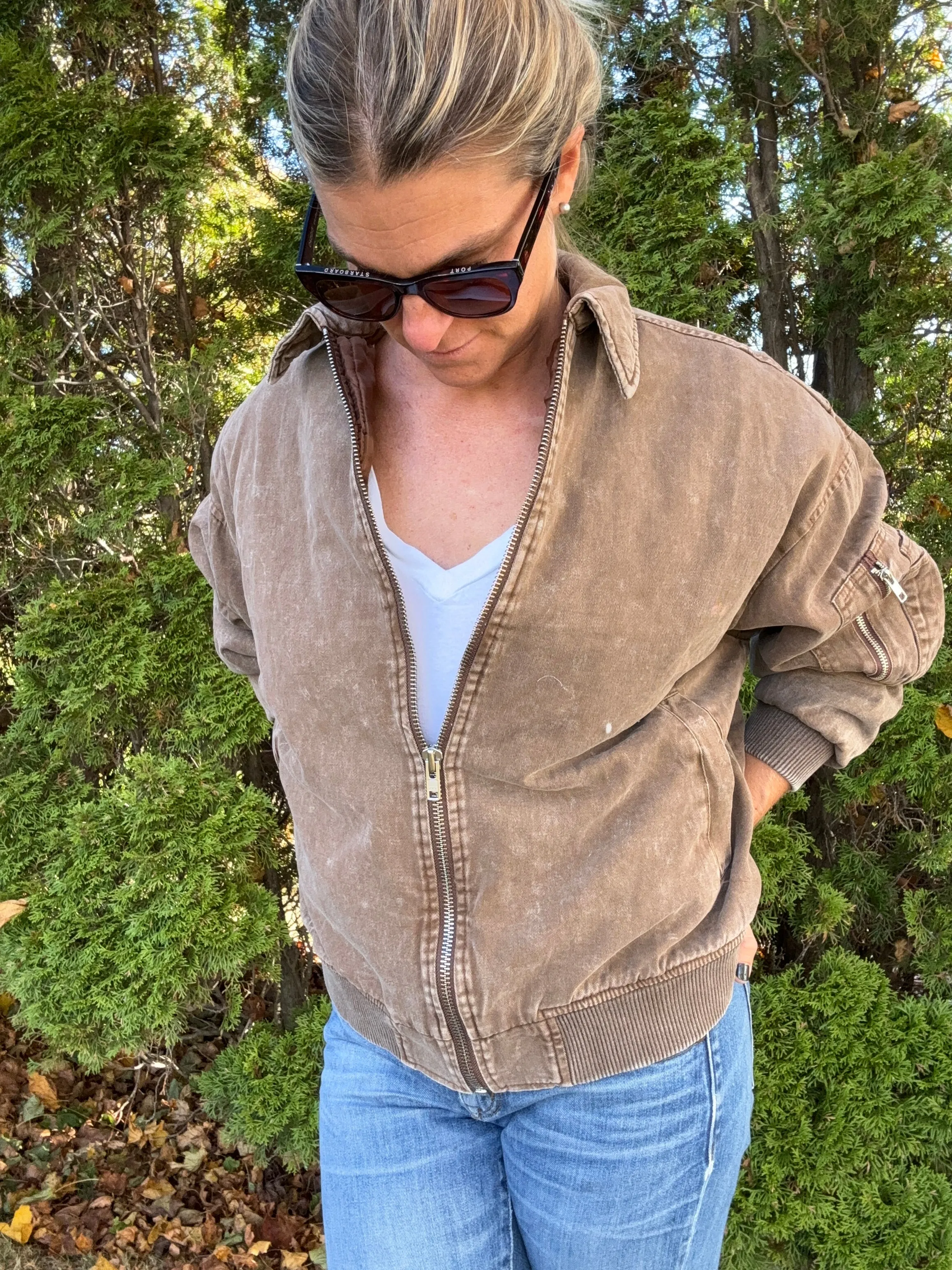 Atop The Mountain Washed Bomber Jacket