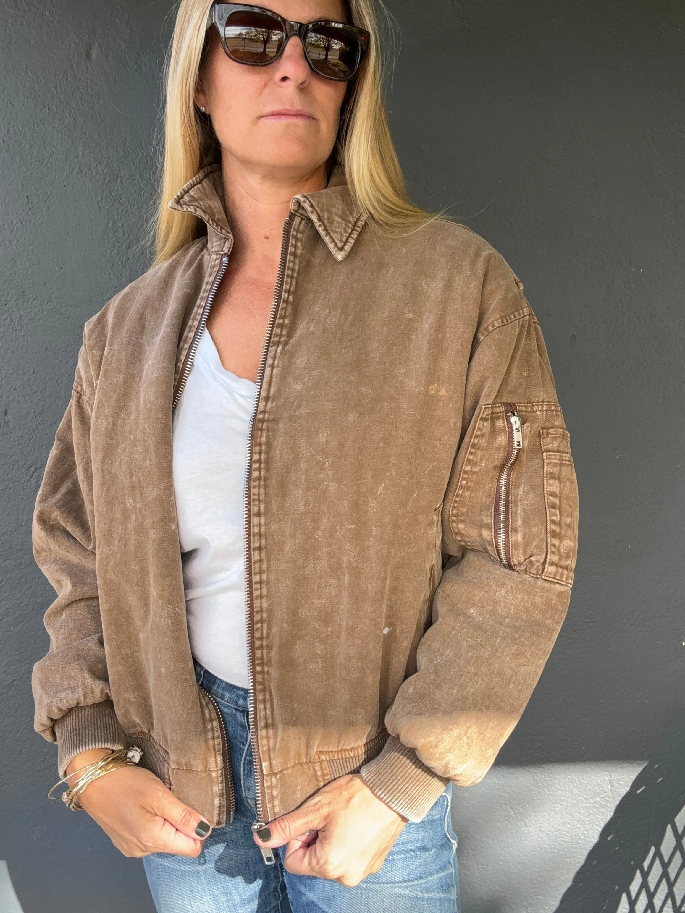 Atop The Mountain Washed Bomber Jacket
