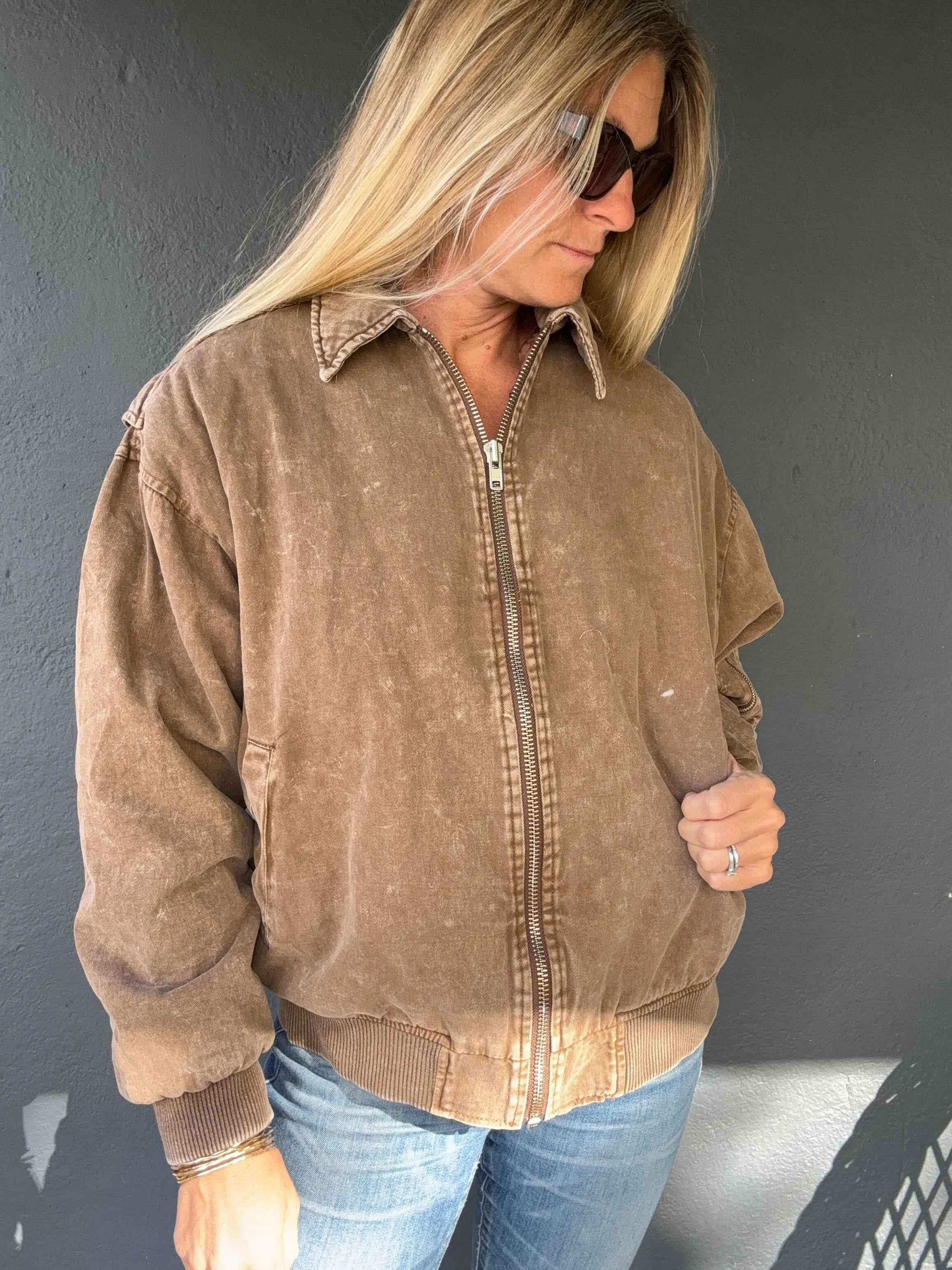 Atop The Mountain Washed Bomber Jacket
