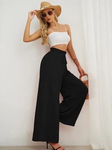AusLook Wide Leg Straight Cargo Pants for Women Purple Meduim High Elastic Waisted Casual Trousers Ladies Fall Winter Slacks with 4 Pockets