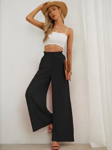 AusLook Wide Leg Straight Cargo Pants for Women Purple Meduim High Elastic Waisted Casual Trousers Ladies Fall Winter Slacks with 4 Pockets